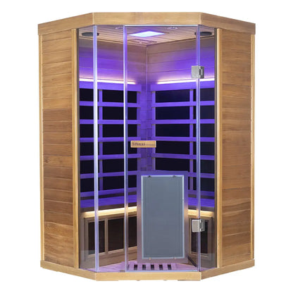 Wizzisauna SR07 2-3 Person Corner Red Cedar Far Infrared Sauna with 8 Carbon Heaters