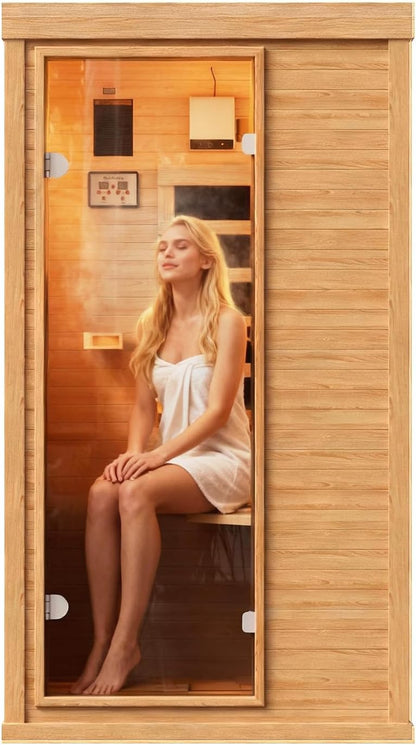 Wood Infrared Sauna, 1 Person Traditional Home Sauna