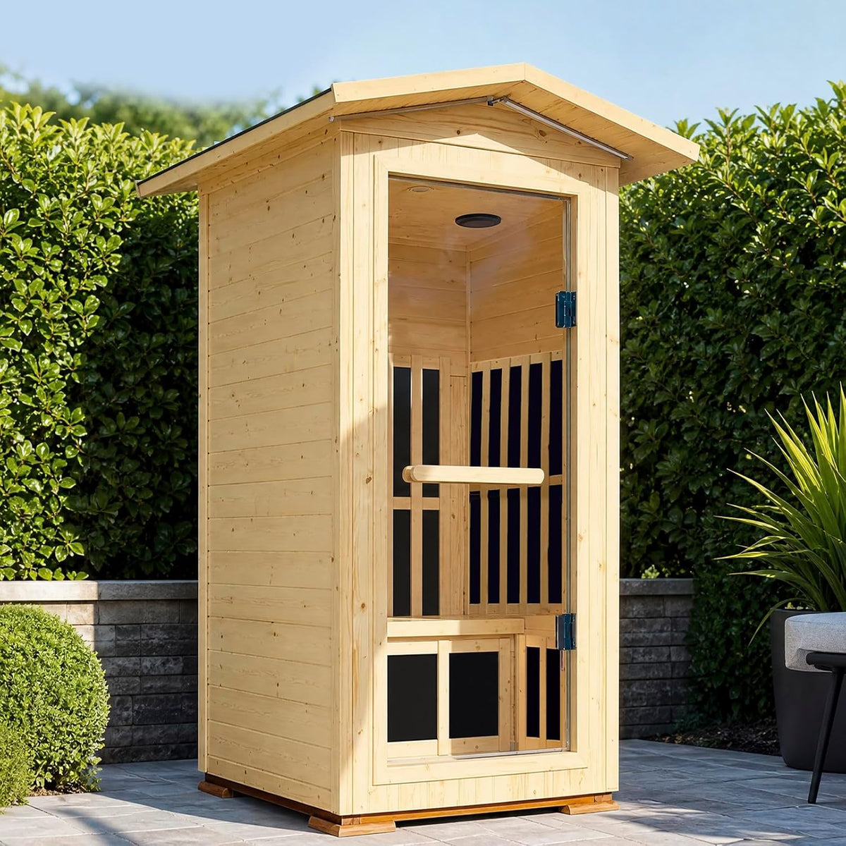 Outdoor Sauna Far Infrared 1550W for One Person Finland Spruce Wood