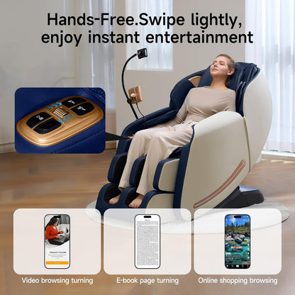 Massage Chair Full Body with Unique Phone Controller,Heart and Blood Measurement, Zero Gravity 3D Sl-Track Recliner with APP Control, Child Lock,Pause Button, Back Pad, Favor-06, Blue