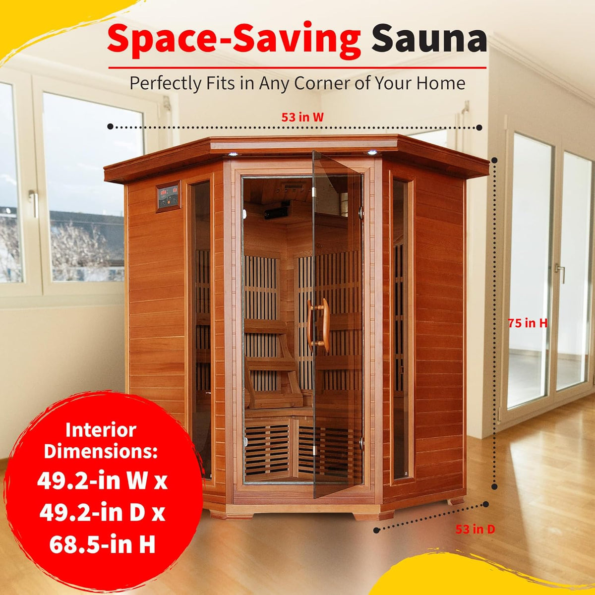 HEATWAVE Hudson Bay 3 Person Cedar Infrared Wood Sauna for Home Relaxation & Detox – Indoor Sauna with 7 Carbon Heaters, Chromotherapy Lighting, Oxygen Ionizer, & Built-In Stereo Sound System