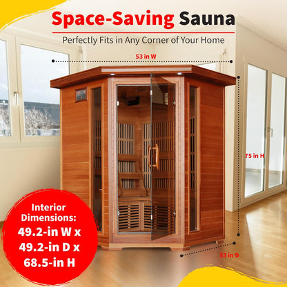 HEATWAVE Hudson Bay 3 Person Cedar Infrared Wood Sauna for Home Relaxation & Detox – Indoor Sauna with 7 Carbon Heaters, Chromotherapy Lighting, Oxygen Ionizer, & Built-In Stereo Sound System