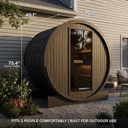 Burneek® Basalt: 2-Person Outdoor Barrel Sauna