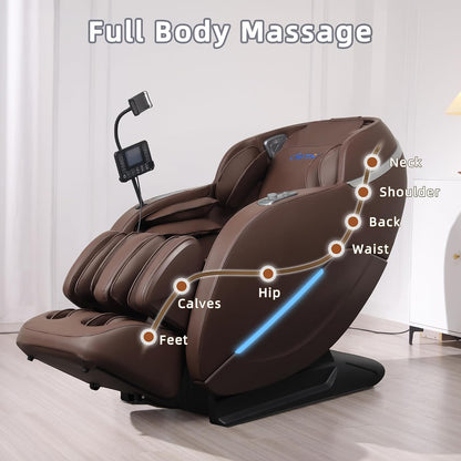 A303C 4D Massage Chair Full Body, Zero Gravity, 55" SL Track, Brown