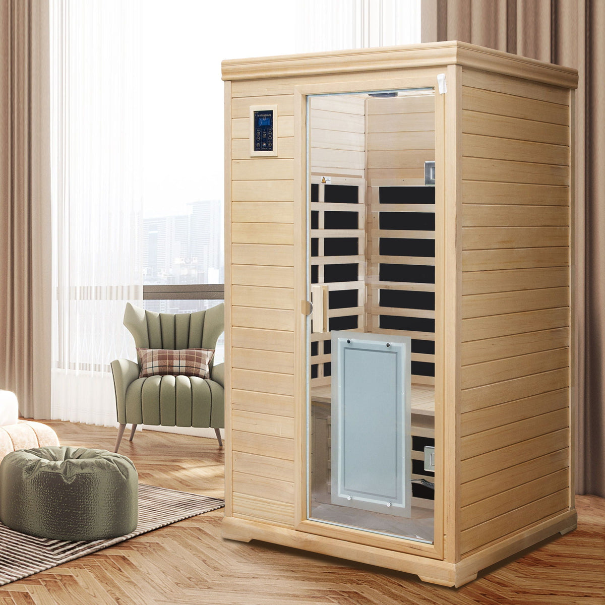 2 Person Far Infrared Hemlock Indoor Sauna Room with Bluetooth Audio - Natural