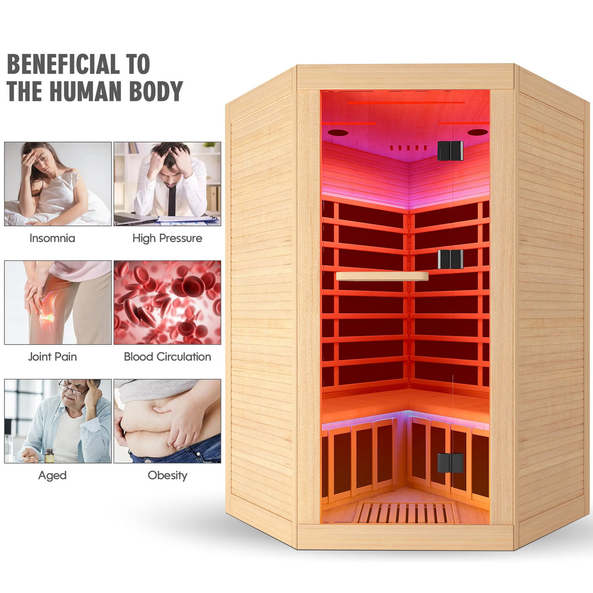 Canadian Hemlock Double Sauna with Bluetooth & LED Lights - Natural/Graphite