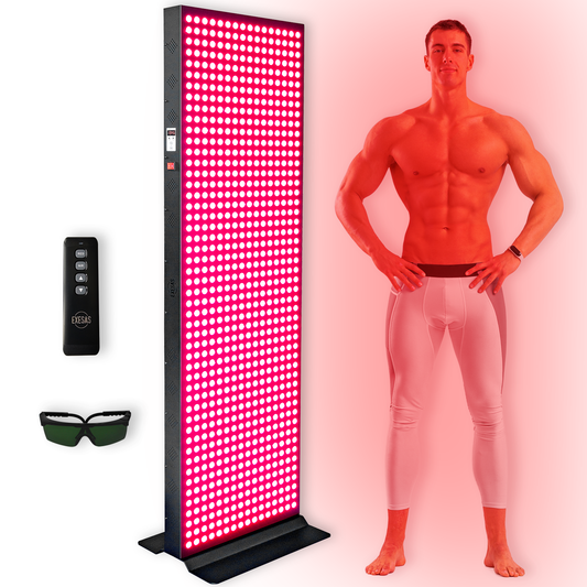 EXESAS 800 LED Red and Near-Infrared Light Panel, 4 Wavelengths 630/660/810/850 nm, Dual-Chip 5 W LEDs, 65 x 19 in. Full-Body Panel with Base Stand, Remote and Timer (1000 W)