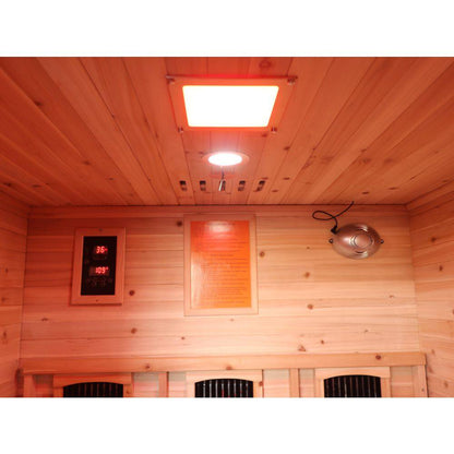 Burlington 2-Person Outdoor Infared Sauna in Hemlock with Weatherproof Cabin, Metal Roof and Bluetooth Sound System