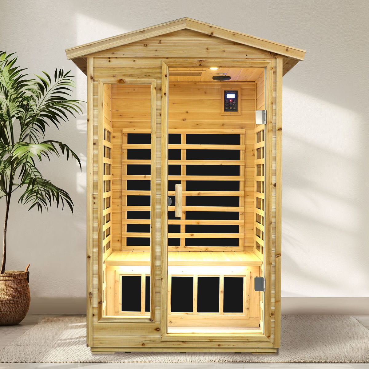 Home Furnishers 2-Person Far Infrared Outdoor Sauna with 6 Heating Panels, Old Fir Wood