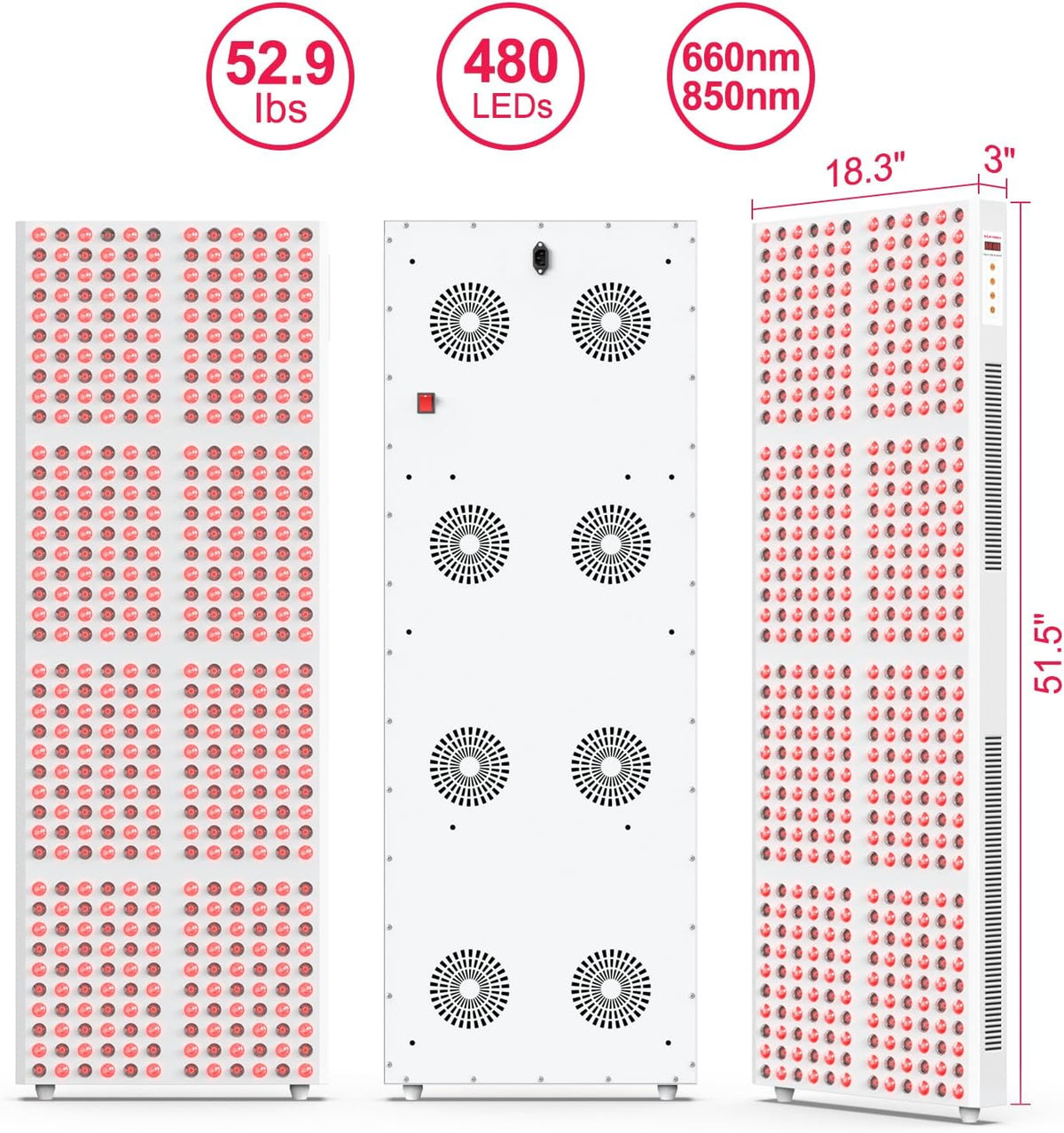 Red Light Therapy, Full Body Red near Infrared Light 660Nm 850Nm with 480 Dual Chip Clinical Grade Leds & Timer, High Power Panel for Anti-Aging, Pain Relief, 800W (Stand Sold Separately)