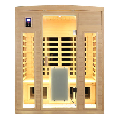 Low EMF Far-Infrared Three Person Sauna Room with Glass Door - Hemlock Wood