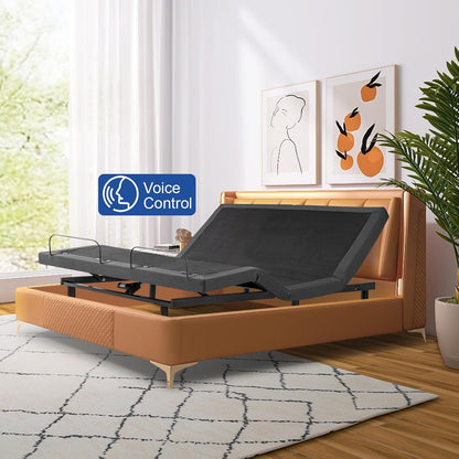 Full Adjustable Bed Frame with Massage, 14 Inch Grey Gel Memory Foam Medium-Firm Mattress in Box, Adjustable Bed Base with Thickened Foam Frame, Voice Control, Adjustable Legs, Smart Bed