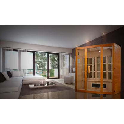 Alpine Upgraded 3 Person Infrared Sauna with 7 Dual Tech Infrared Heaters, Red Light and Chromotherapy and Sound System