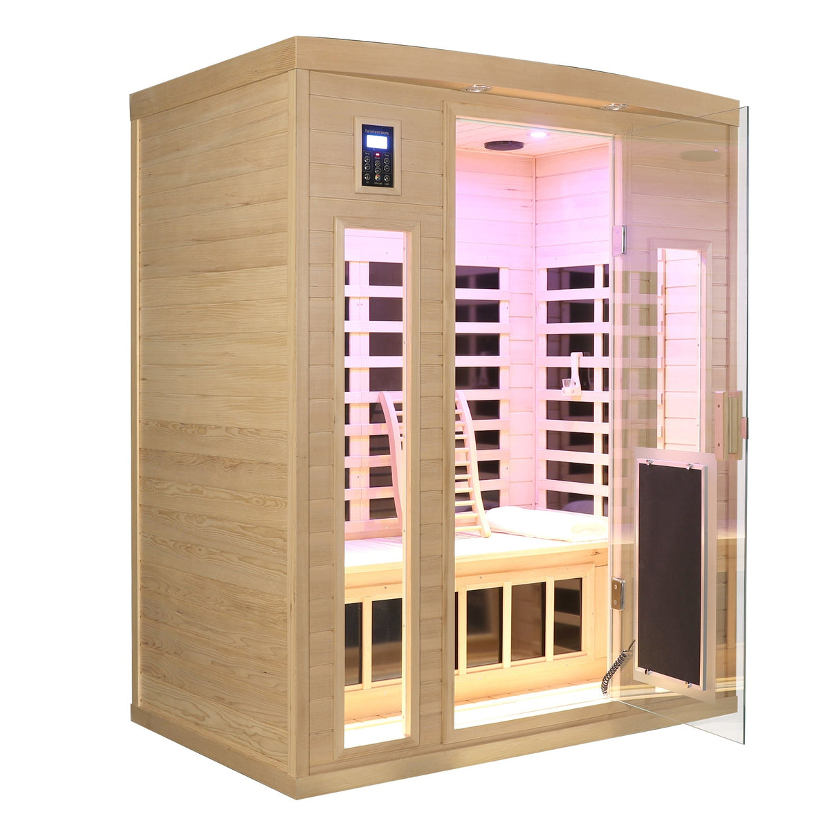 Low EMF Far-Infrared Three Person Sauna Room with Glass Door - Hemlock Wood