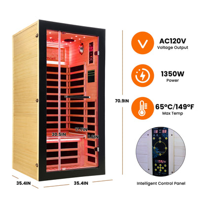 Single-Person Far Infrared Sauna – 7 Carbon Heating Panels, Starry Sky Ceiling, Bluetooth Audio