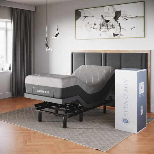Sven & Son Classic Adjustable Bed Base, Head and Foot Lift, Massage, Under-Bed Lights, USB, Gel Memory, Zero Gravity Smart Frame - Twin XL + 12 Inch Memory Foam Matt (Medium)
