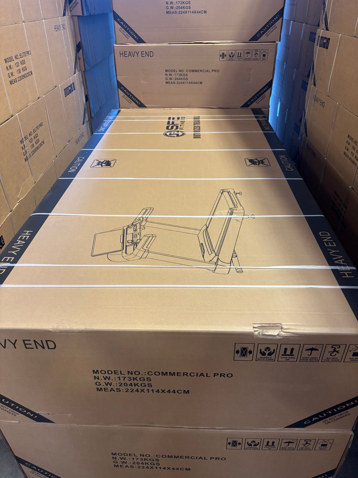 SFE Commercial Pro Treadmill – 64" × 24" Deck, 20% Incline, −3% Decline