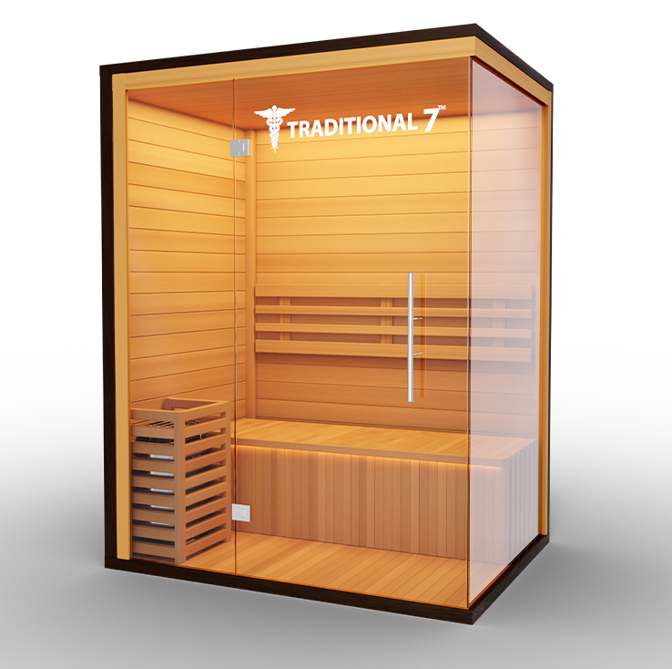 Medical Sauna Traditional 7 3-Person Indoor Steam Sauna, Canadian Hemlock with Two-Wall Glass Design, 4.5 kW Heater and LED Touch Controls