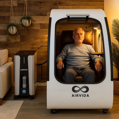 Airvida Elite Hard Shell Sitting Hyperbaric Chamber — Stainless Steel, 1.3–2.0 ATA, BIBS Oxygen