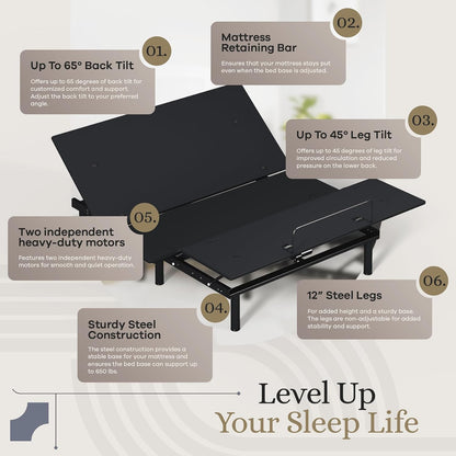 Sven and Son Essential Adjustable Bed Base (Frame) + 14 Inch Hybrid Spring Matt (Medium Soft), Easy Assembly, Head and Foot Lift, Memory Positions, Zero Gravity, Wireless Remote - Queen