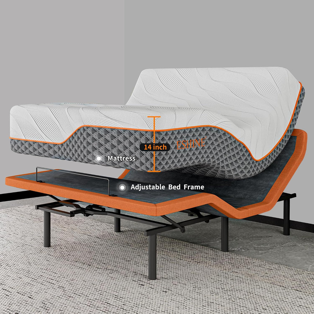 Queen Adjustable Bed Frame 14" Hybrid Mattress with Massage