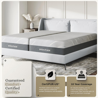 Sven & Son Gel Memory Foam Mattress, Premium Materials, Certipur-Us Certified Foam, Fiberglass-Free, Made in the USA, 12 Inch Medium - Split King