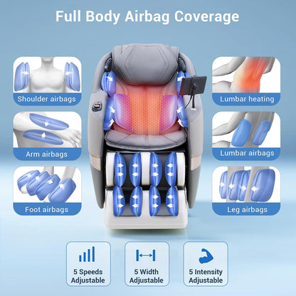 4D Massage Chair Full Body, 170° Flexible SL Track Shiatsu Massage Chairs with Zero Gravity, Bluetooth Speaker, Airbags & Heating, Mc1650(Grey)