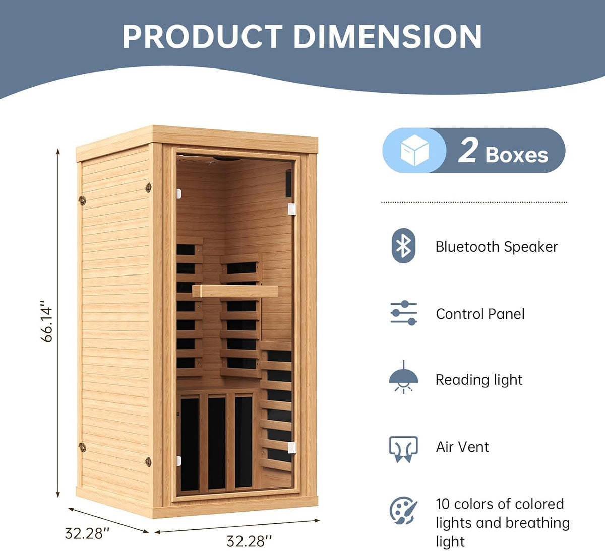 Wood Infrared Sauna Room, 1 Person Traditonal Sauna with Red Light