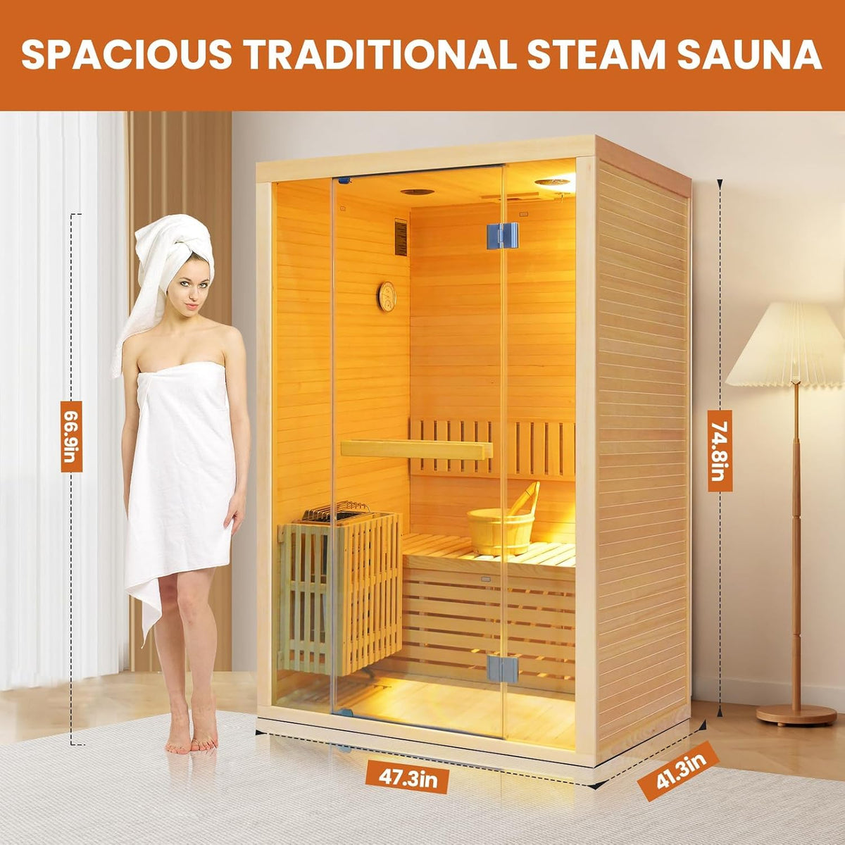 Steam Sauna 2-3 Person Traditional Sauna with 3KW/240V Stove Heater