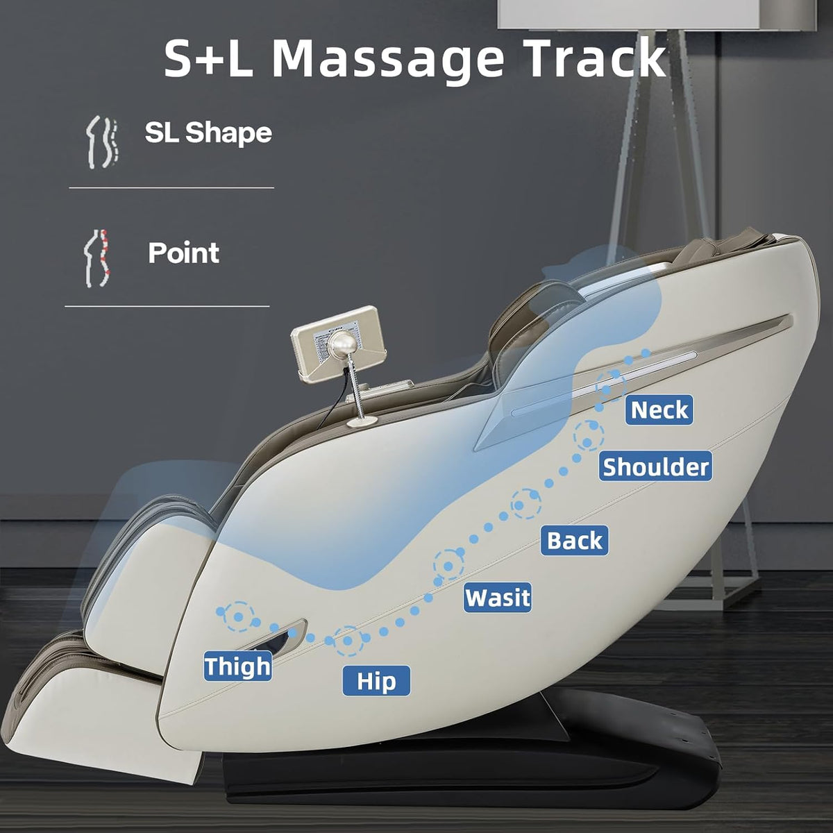 MD906 Full Body Massage Chair, 165°Zero Gravity, 55" SL Track, Beige