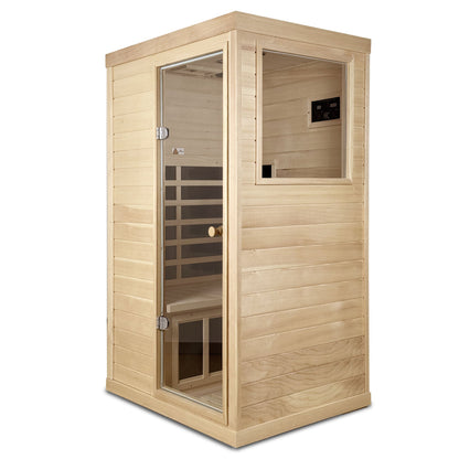 Canadian Hemlock Wood One Person Far Infrared Sauna with Bluetooth Audio - Natural