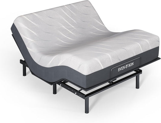 Sven and Son Essential Adjustable Bed Base (Frame) + 14 Inch Hybrid Spring Matt (Medium Soft), Easy Assembly, Head and Foot Lift, Memory Positions, Zero Gravity, Wireless Remote - Queen