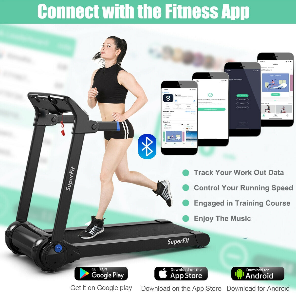 Costway SuperFit 3 HP Folding Treadmill with Bluetooth Speaker
