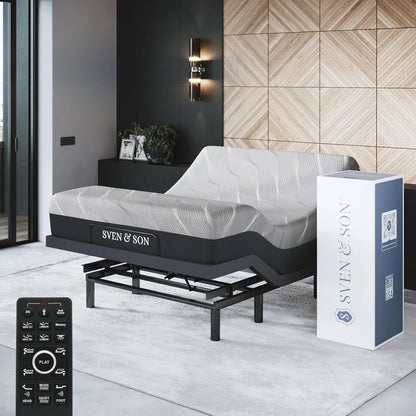 Sven & Son Bliss Adjustable Bed Base Frame + 14 Inch Hybrid Spring Matt (Medium Soft), Head and Foot Lift, Lumbar, Pillow-Tilt, Massage, Under-Bed Lights, USB, Memory, Zero Gravity - Queen
