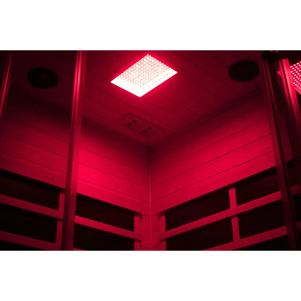 Wizzisauna SR07 2-3 Person Corner Red Cedar Far Infrared Sauna with 8 Carbon Heaters