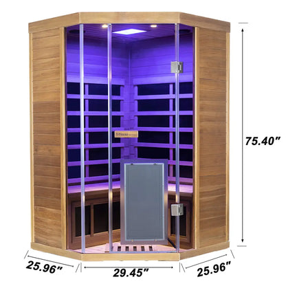 Wizzisauna SR07 2-3 Person Corner Red Cedar Far Infrared Sauna with 8 Carbon Heaters