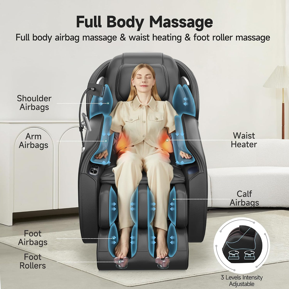 Massage Chair Full Body with Unique Phone Controller, Zero Gravity 3D Sl-Track Recliner with APP Control, Child Lock,Pause Button, Favor-06, Black