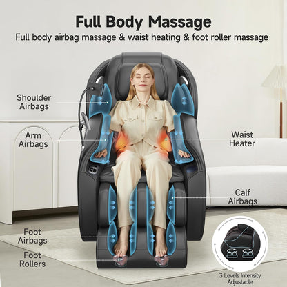 Massage Chair Full Body with Unique Phone Controller, Zero Gravity 3D Sl-Track Recliner with APP Control, Child Lock,Pause Button, Favor-06, Black