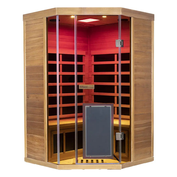 Wizzisauna SR07 2-3 Person Corner Red Cedar Far Infrared Sauna with 8 Carbon Heaters