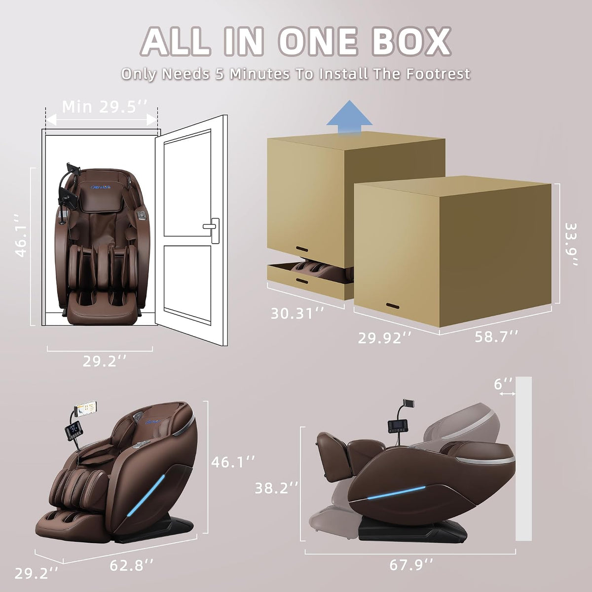 A303C 4D Massage Chair Full Body, Zero Gravity, 55" SL Track, Brown