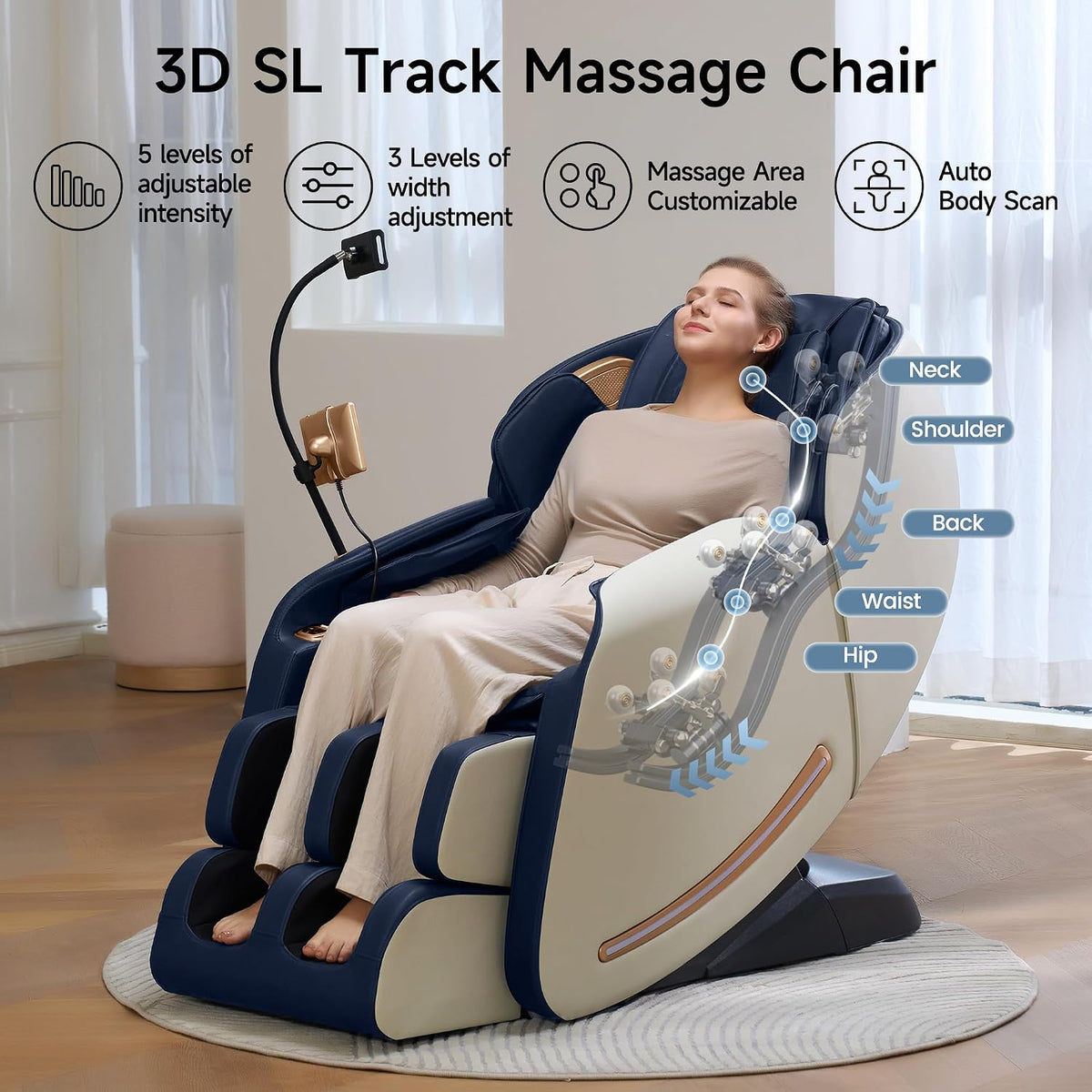 Massage Chair Full Body with Unique Phone Controller,Heart and Blood Measurement, Zero Gravity 3D Sl-Track Recliner with APP Control, Child Lock,Pause Button, Back Pad, Favor-06, Blue