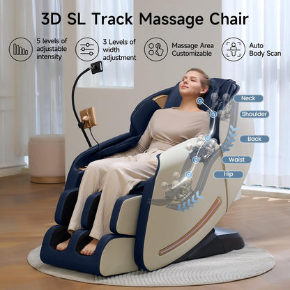 Massage Chair Full Body with Unique Phone Controller,Heart and Blood Measurement, Zero Gravity 3D Sl-Track Recliner with APP Control, Child Lock,Pause Button, Back Pad, Favor-06, Blue
