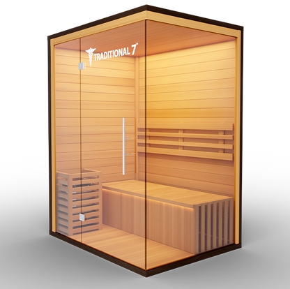 Medical Sauna Traditional 7 3-Person Indoor Steam Sauna, Canadian Hemlock with Two-Wall Glass Design, 4.5 kW Heater and LED Touch Controls