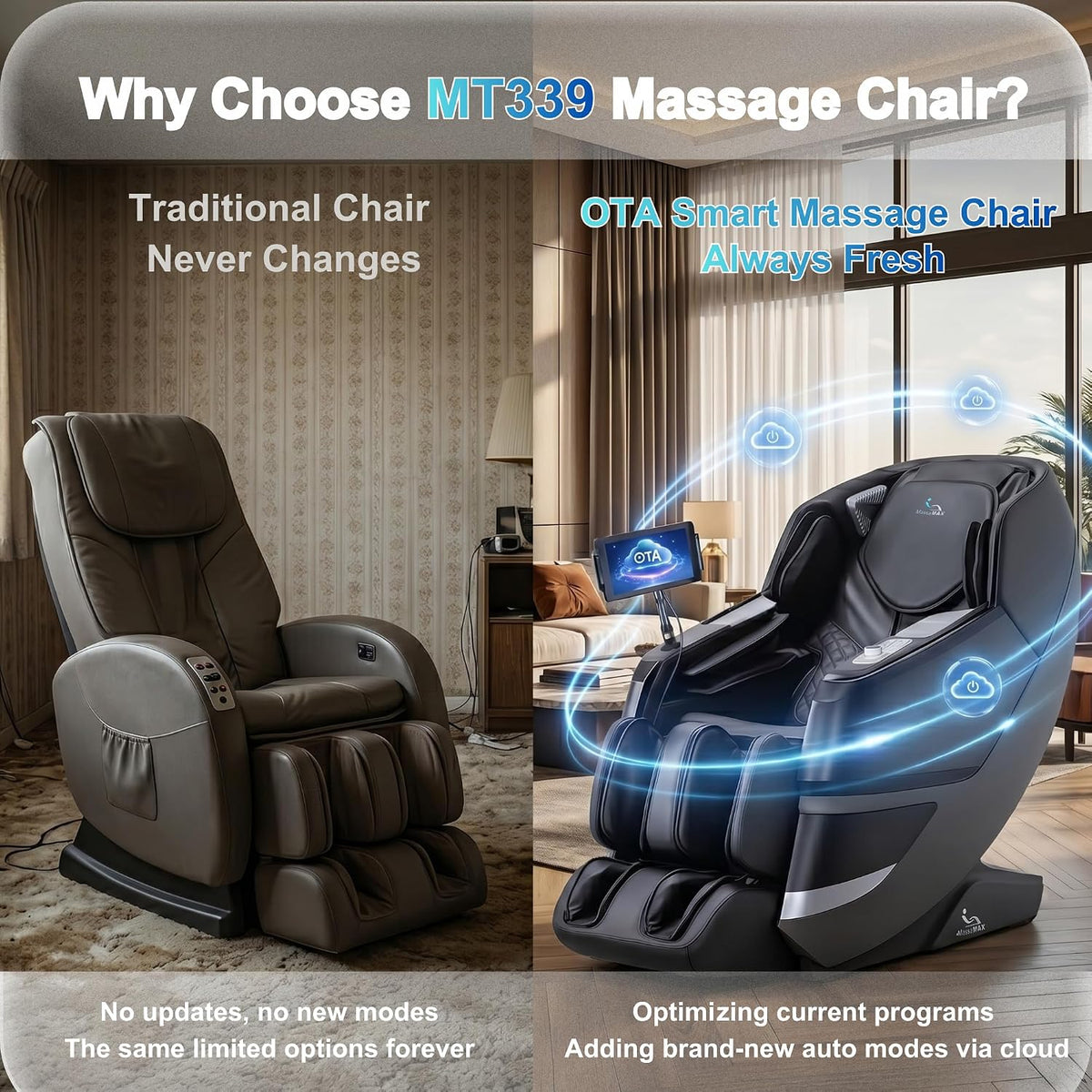 MT339 4D Massage Chair Full Body Recliner, OTA Update, Deep Black