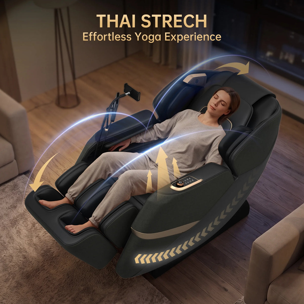 3D Massage Chair, Full Body Zero Gravity Recliner with SL Track, Yoga Stretching, Foot Rollers, Bluetooth, Heating, Black