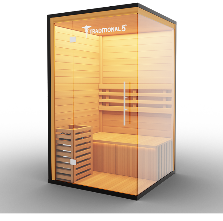 Medical Sauna Traditional 5 1-Person Indoor Steam Sauna, Canadian Hemlock with Two-Wall Glass Design, 4.5 kW Heater and Digital Touch Controls