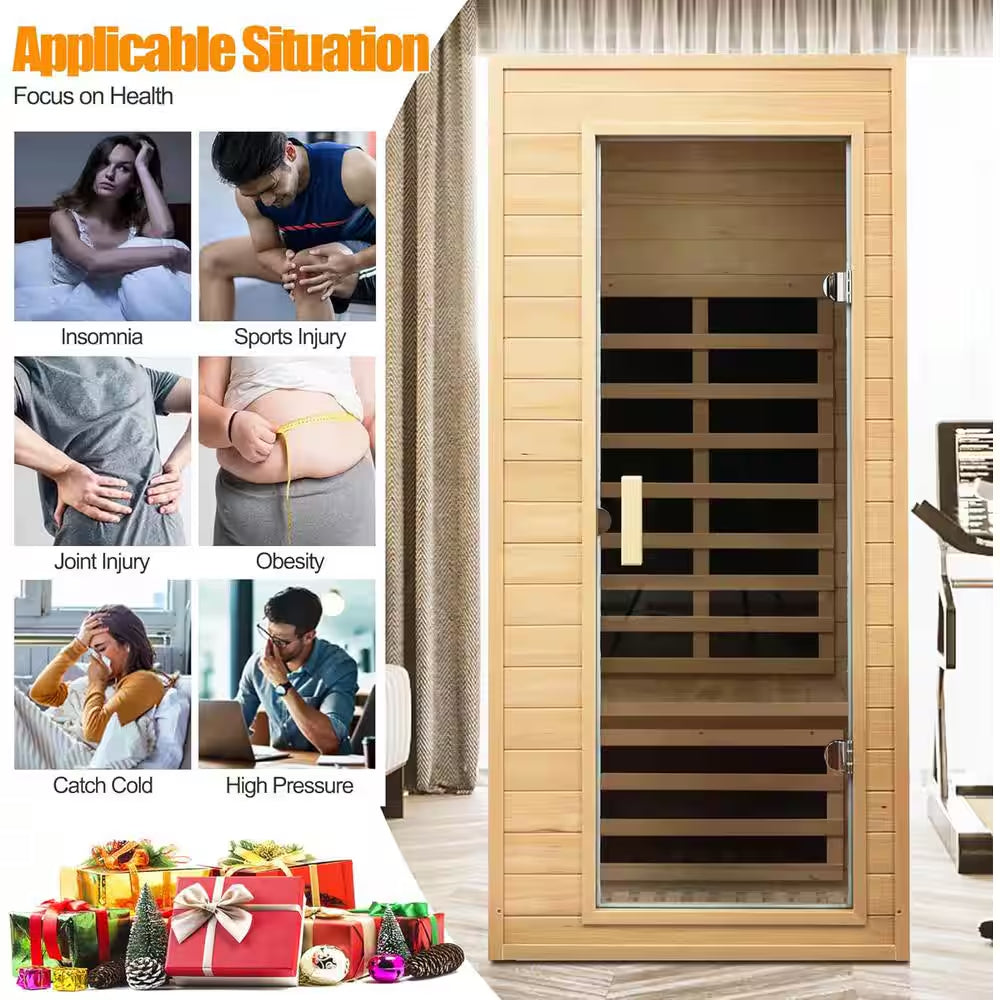 Moray 1-Person Indoor Hemlock Infrared Sauna with 5 Far-Infrared Carbon Crystal Heaters