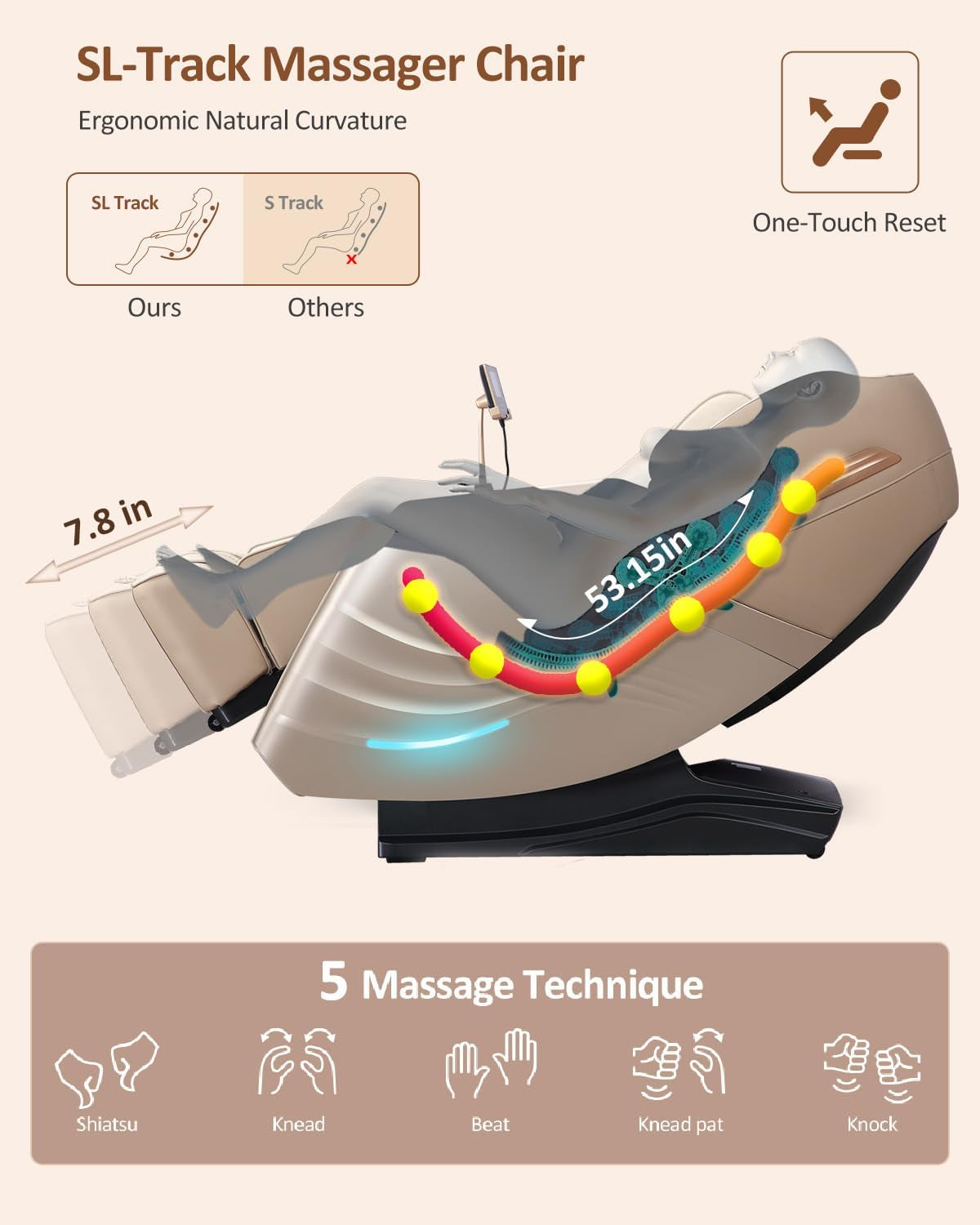 Massage Chair Full Body with Body Scan, Zero Gravity, Sl-Track, Cream