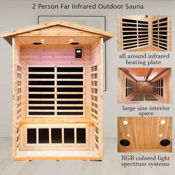 Spygo Moray 1-2 Person Outdoor Far Infrared Sauna, 8 Carbon Crystal Heaters, Chromotherapy, Bluetooth Speakers, Fir, 120 V Plug-In, 58 x 41 x 81 in.