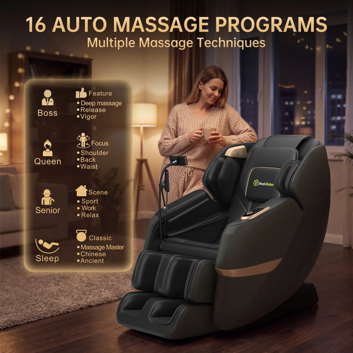 3D Massage Chair, Full Body Zero Gravity Recliner with SL Track, Yoga Stretching, Foot Rollers, Bluetooth, Heating, Black